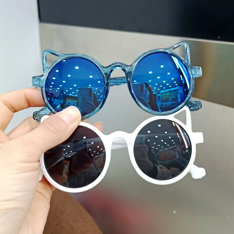 2021 Children fashion sunglasses personality Kids cat ear sun glasses baby boys girls cute Full Frame decorative outdoor goggles B082