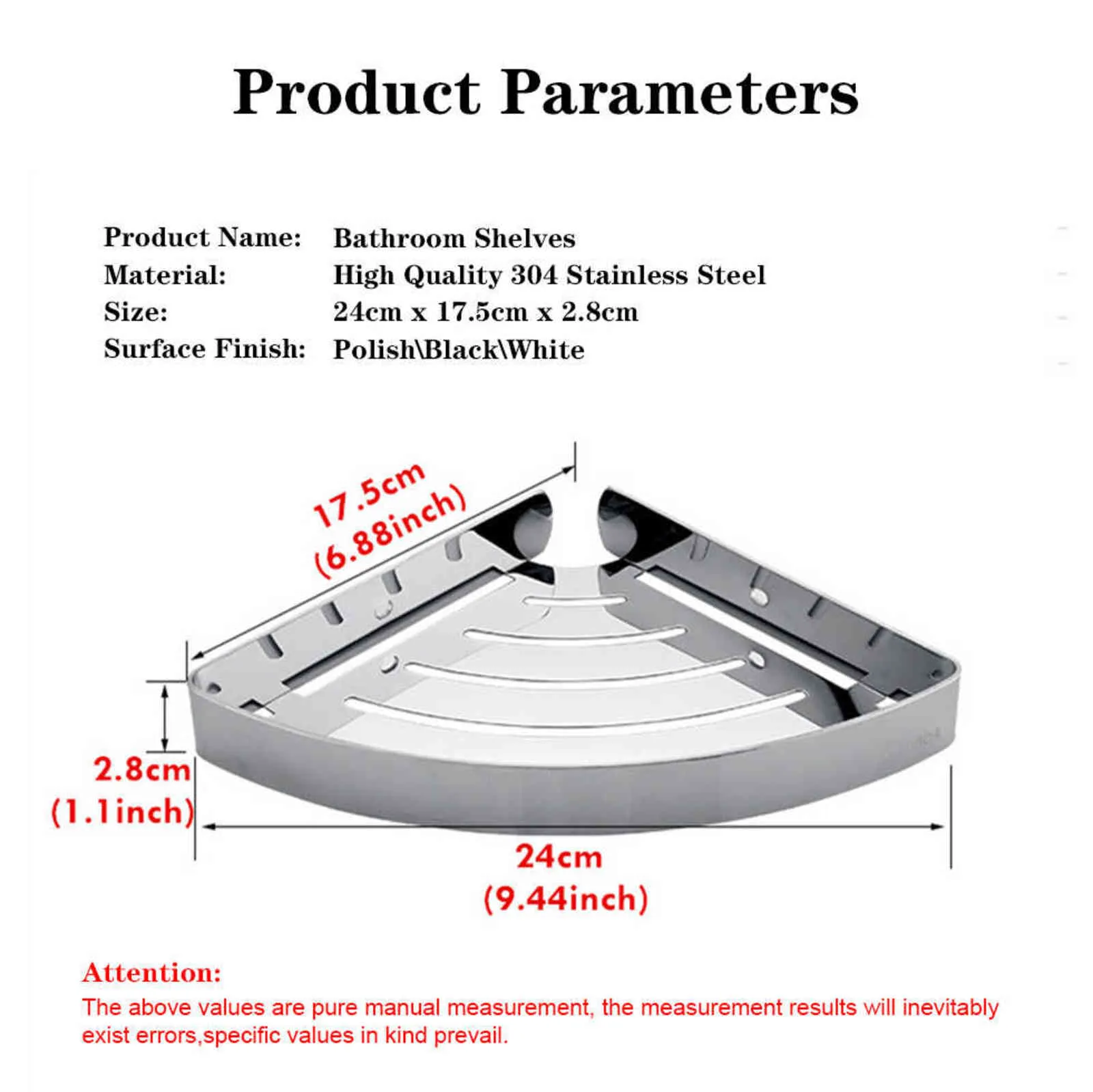 Bathroom Shower Corner Shelf SUS 304 Stainless Steel Caddy Wall Mount Triangular Floating Shelves with Hooks 211112