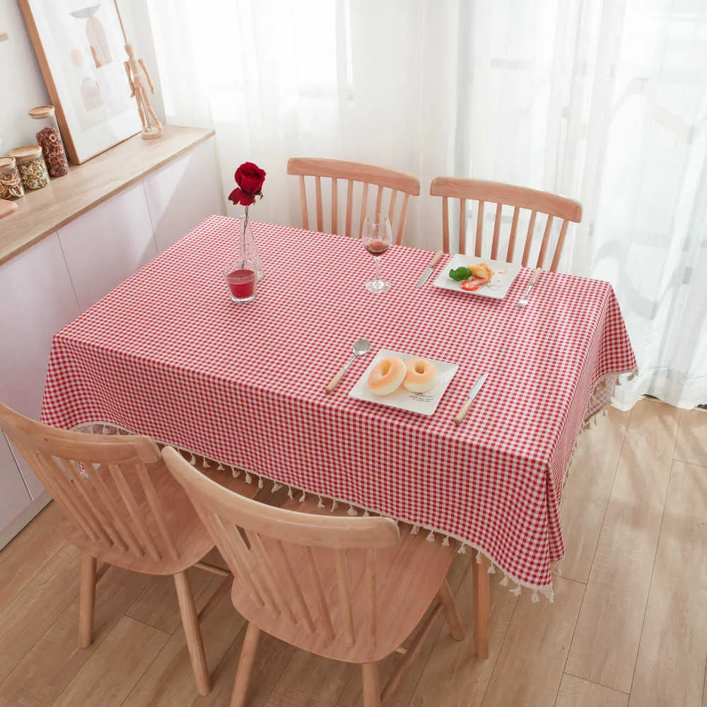 Ins rode geruite tafelkleed woonkamer katoen linnen stofdichte kast cover picknick mat kleine verse woondecoratie 210626