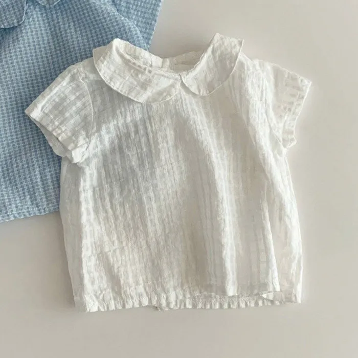 Summer Girls' Shirt Simple Sweet And Versatile Short Sleeve Loose Lapel Top Baby Girl Blouse 210515