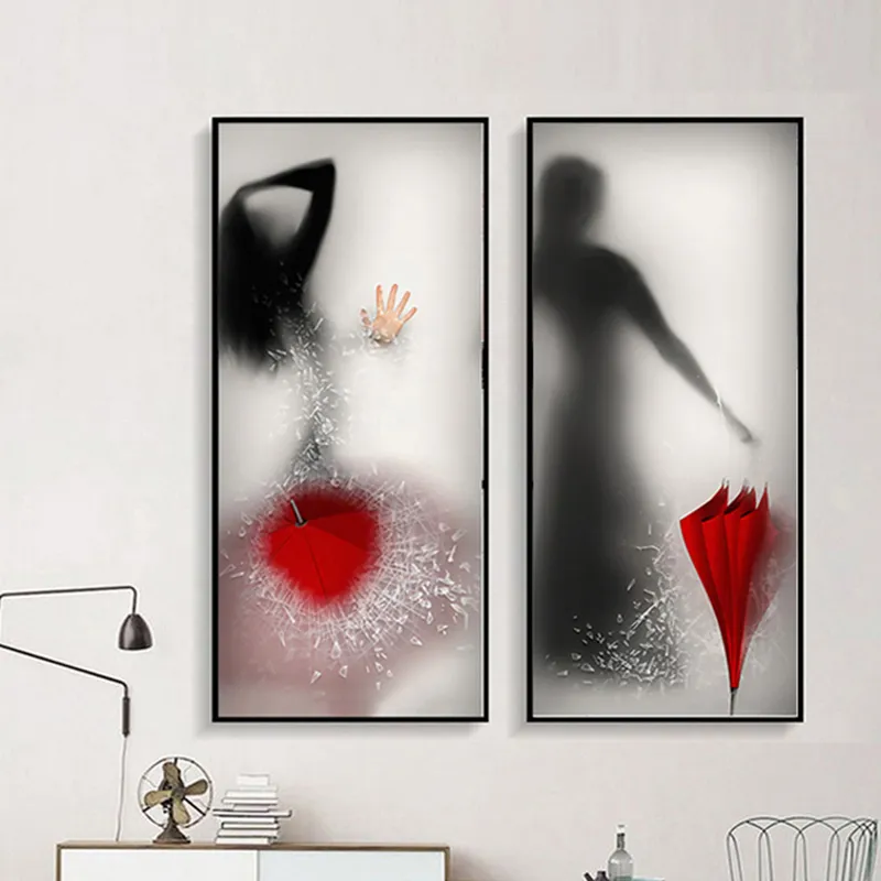 Immagini moderne Ragazza sexy con ombrello Figure Silhouette Stampe su tela la decorazione delle immagini della parete del soggiorno