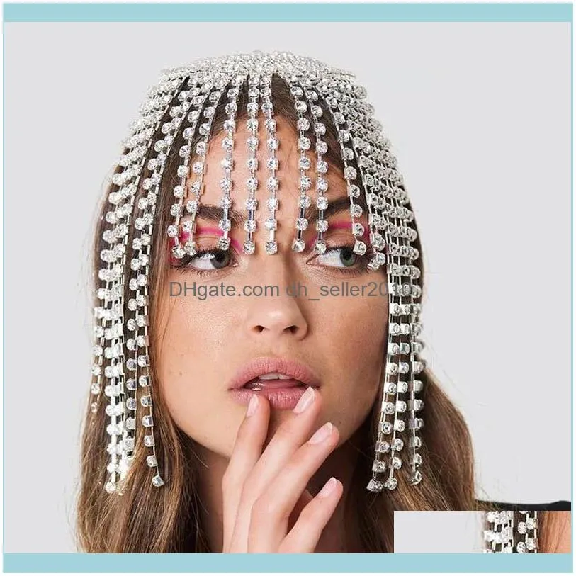 Glittering Inlaid Full Rhinestone Forehead Hair Ornament Women`s Luxurious Crystal Wedding Headdress Jewelry Clips & Barrettes