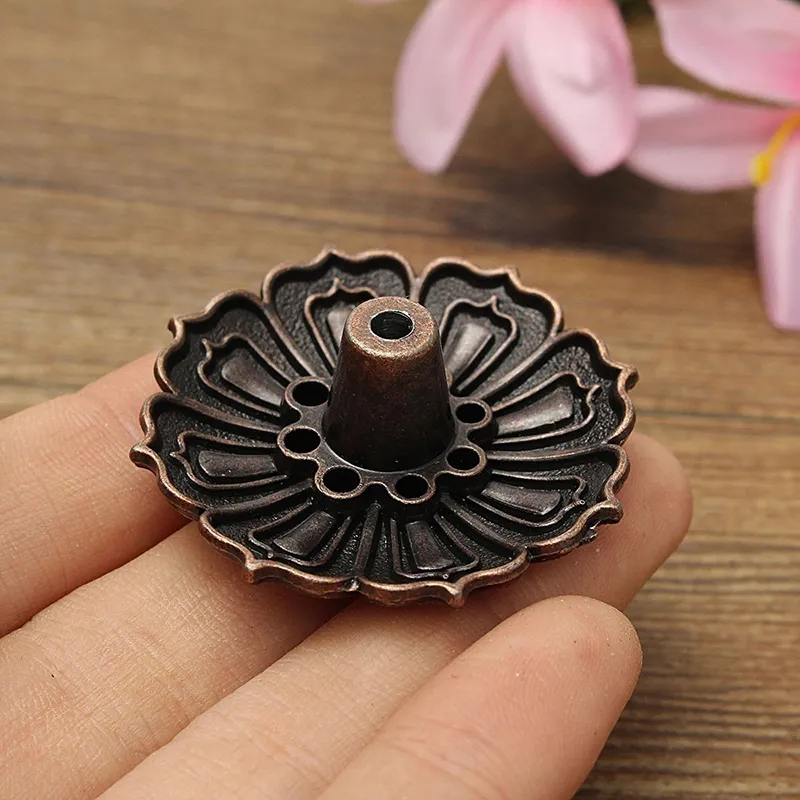 Porte-encens en cuivre à 9 trous, Mini fleur de Lotus, bâtons d'encens, brûleur de cônes, encensoir pour salon de thé, accessoires de décoration pour la maison, 6028538