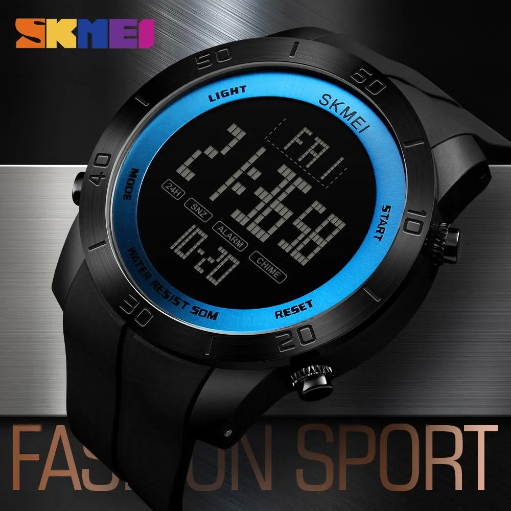 2022skmei relógio esportivo masculino, pulseira pu 5bar, à prova d'água, multifuncional, despertador, relógio digital, 1353293s