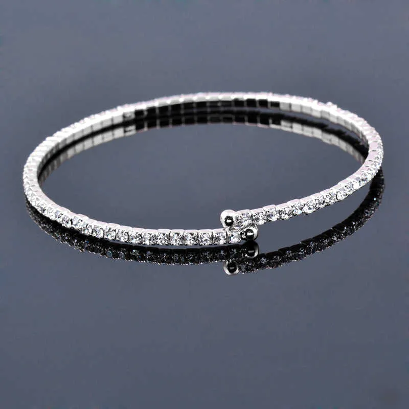 Sinleery Trendy 3 Färger Full Rhinestone Tunna öppna Justerbara Bangle Armband för Kvinnor Lover Present Pulseira Feminina SL026 SSK Q0719