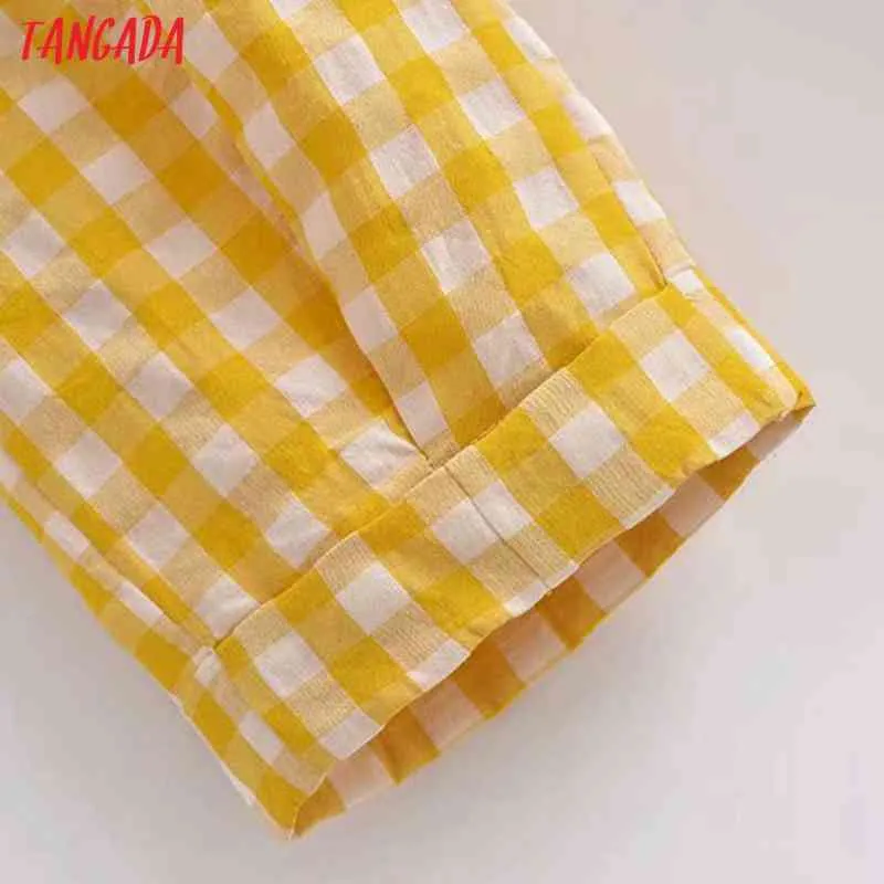 Été femmes jaune Plaid imprimé dos nu longue sans manches femme Sexy plage combinaison QN87 210416