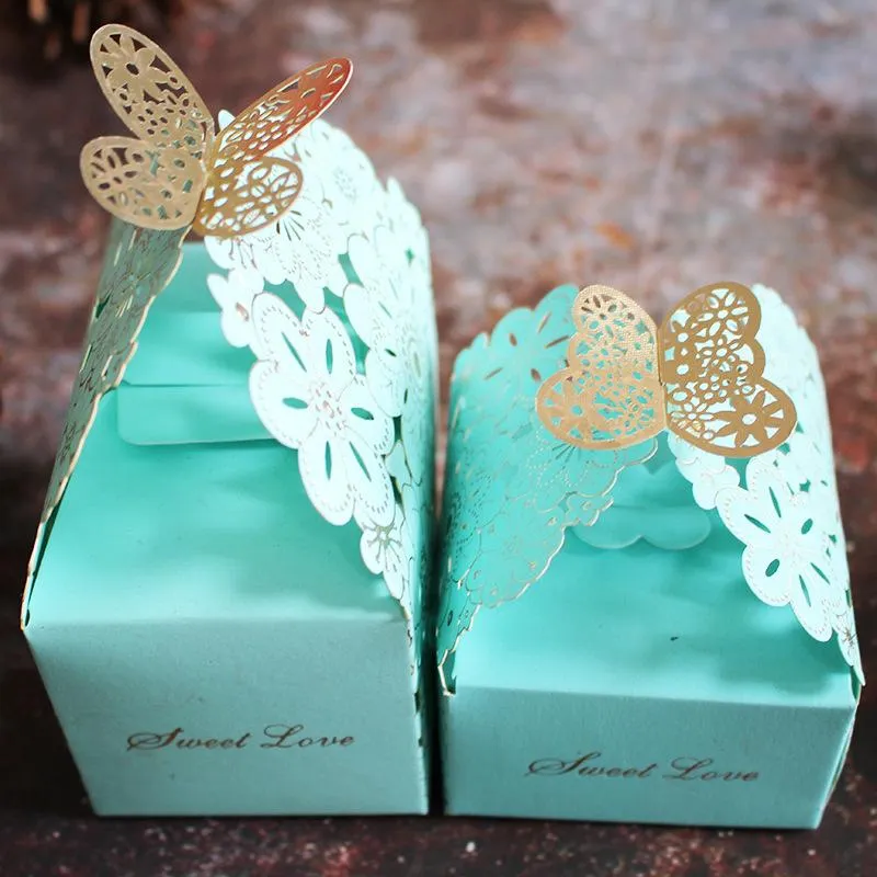 Envoltório de presente 10 pçs / lote Golden Hollow Butterfly Candy Bag Caixa Pacote Caixas de Favor de Casamento Obrigado Festa de Aniversário Bags326z