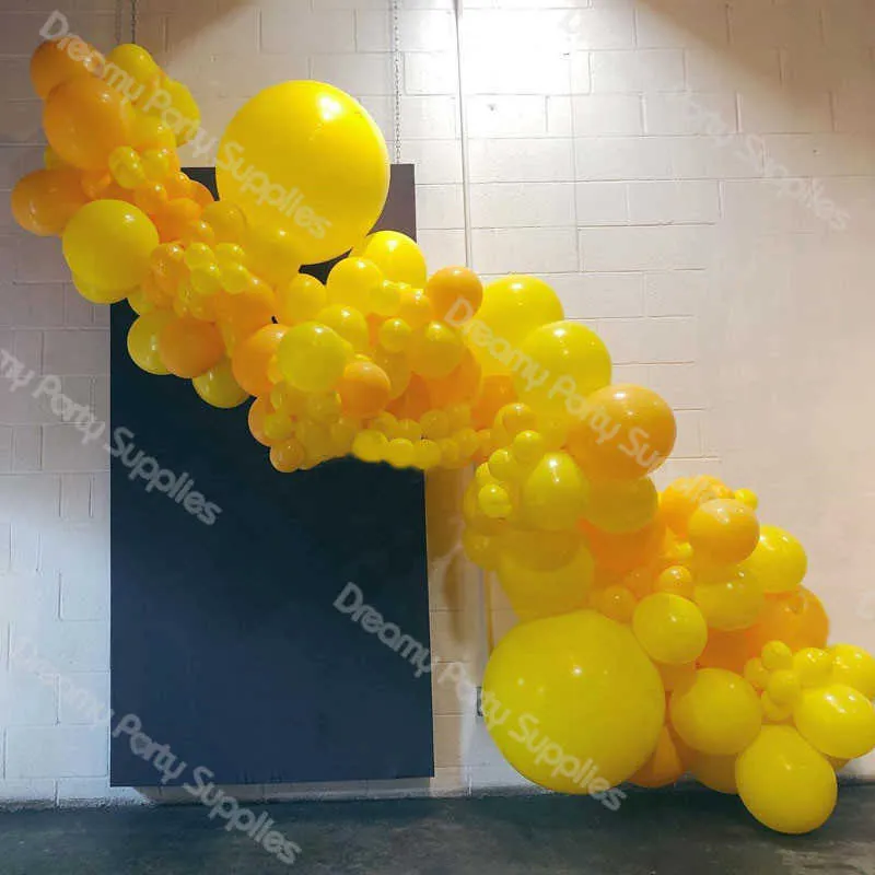 Ballons jaune citron guirlande arc 4D feuille d'or ballon kit ivoire balon mariage anniversaire bébé douche fête décorations fournitures G0927