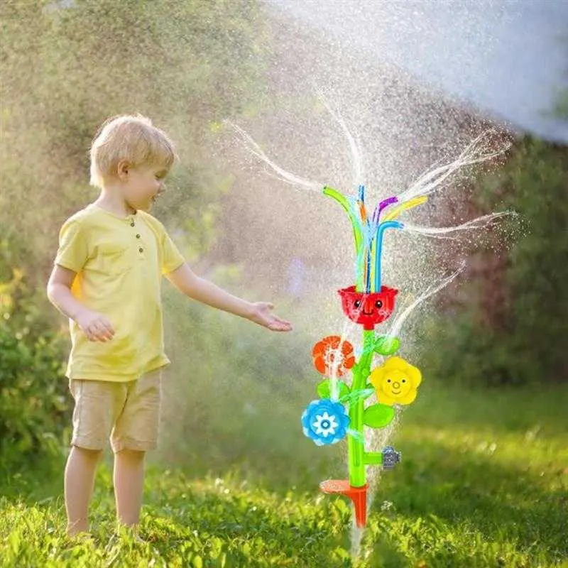 3-en-1 Sprinkler Spray d'eau extérieure Enfants Piscine Jouets Rotation Bébé Bain Fleur d'été 210712