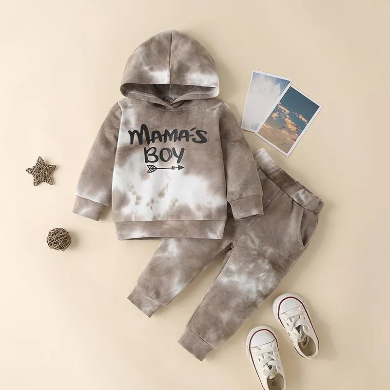 Autumn Winter Kids Tie Dye Clothing Sets Boys Letter Print Outfit Toddler Long Sleeve Hoodie Suit