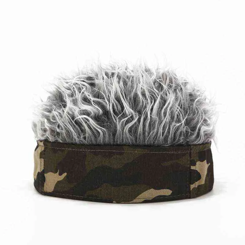 2020 Camouflage Hat Parykar Beanie Cap Toupee Kvinnor Män Sport Outdoor Rock Punk Street Wig Fake Hair Hat Skullies Beanies Y21111