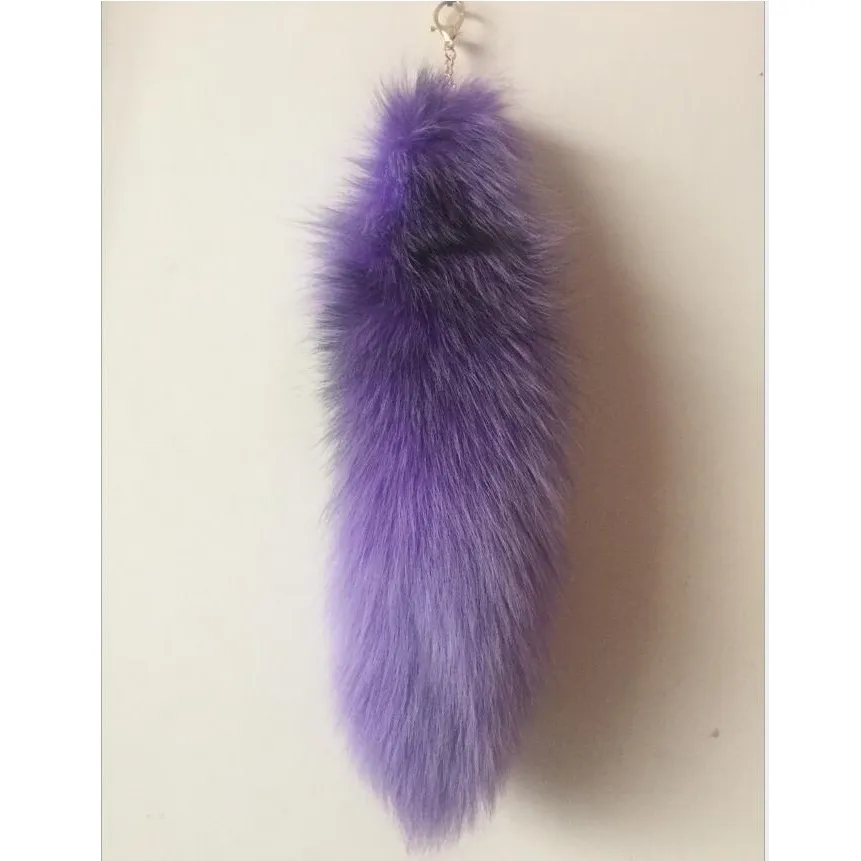 Kvinnor Real Fox Fur Tail Keychain Bag Tassel Tag Charm Handväska Hängsmycke Kvinna Stor Ryggsäck Tillbehör Key Ring Hela pris