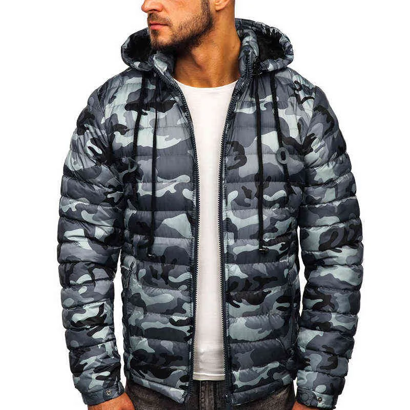 ZOGAA Giacca imbottita mimetica da uomo Giacca a vento Sport casual Moda invernale Cappotto Parka con cappuccio in cotone stampato 211214