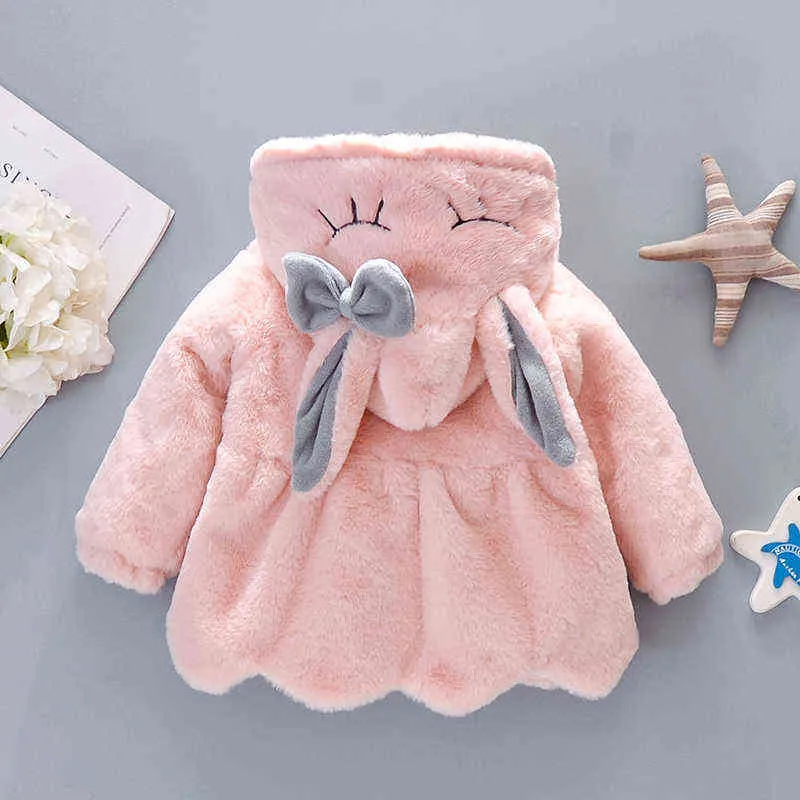 0-4 ans bébé fille vêtements mignon lapin oreille peluche manteau automne hiver à capuche enfant en bas âge enfants veste infantile noël princesse vêtements d'extérieur 211204