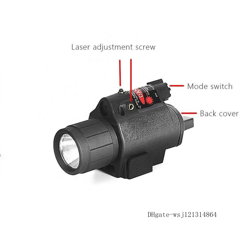  LED Tactical Flashlight Red Laser Sight Strobe Light For Rifle Pistol Glo ck G17 G19 20mm Rail Mount Shotgun 200 Lumens FREE