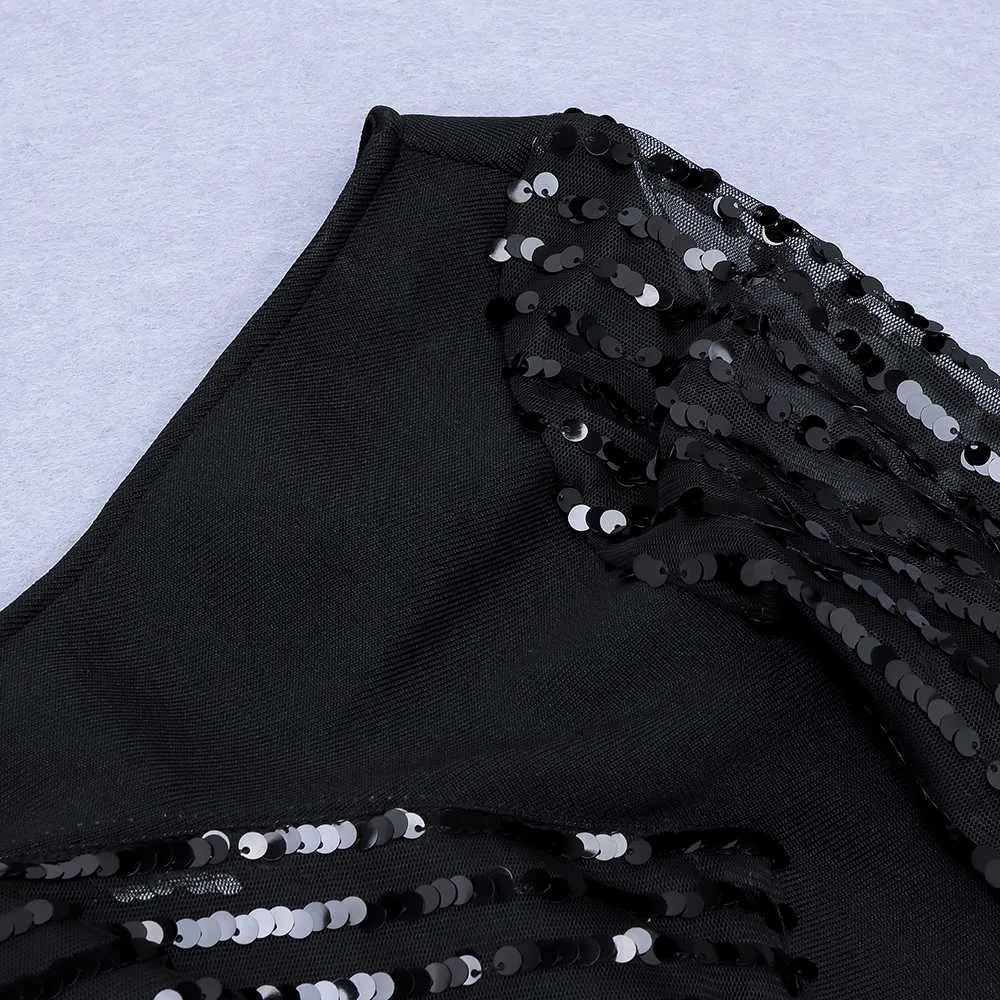 Ocstrade Sequin Bandage Robe Femmes Mode Sexy Une épaule Robes noires Moulante Soirée Club Party 210527