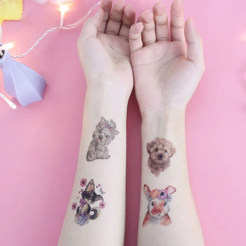 18 STILE Gatto e cane Impermeabile Tatoo Adesivo Simpatico tatuaggio Divertimento ambientale Cartone animato Tatuaggi temporanei Adesivi tatuaggi animali bambini