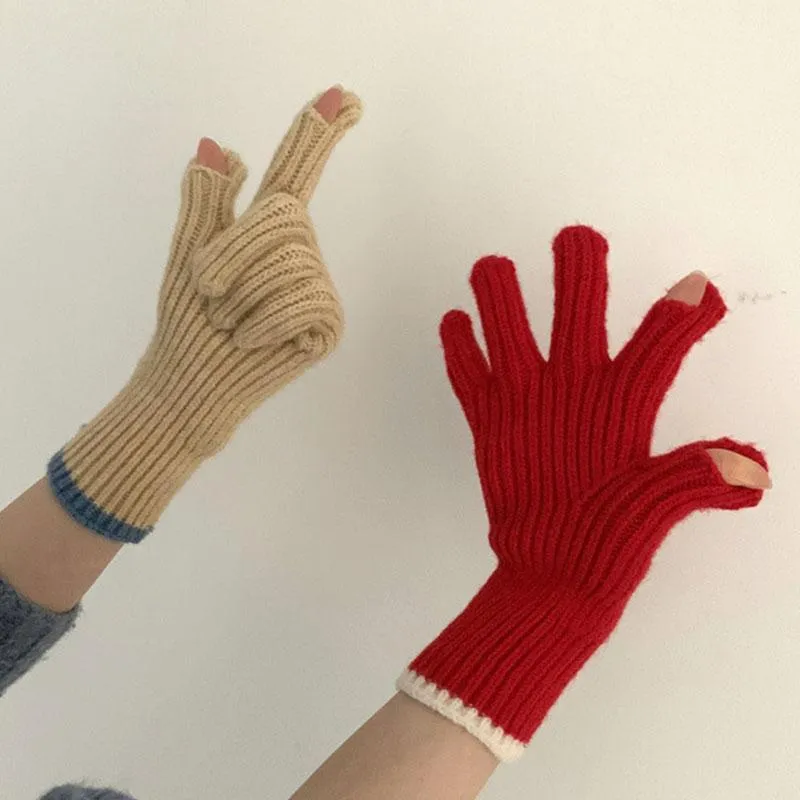 Five Fingers Gloves Fashion Accessories Knitted Half-finger Warm Touch Screen Fingerless 2021