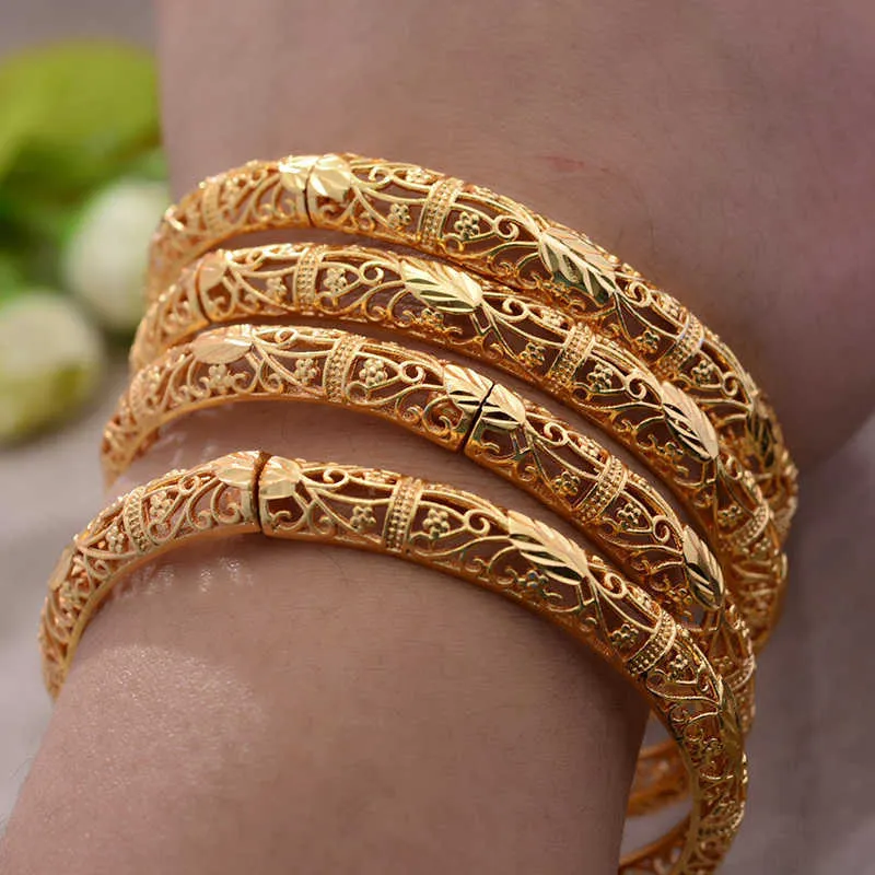 Golden Leaf Bracelt Etiopiska Afrika Guldfärg Bangles För Kvinnor Brud Armband Afrikanska Bröllop Smycken Mellanöstern Artiklar Q0719