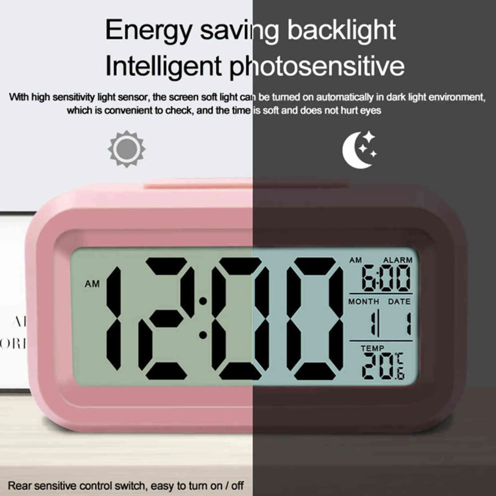 Calendario elettronico con sveglia vocale snooze da tavolo con orologio da comodino a cifre grandi con display della temperatura 211112