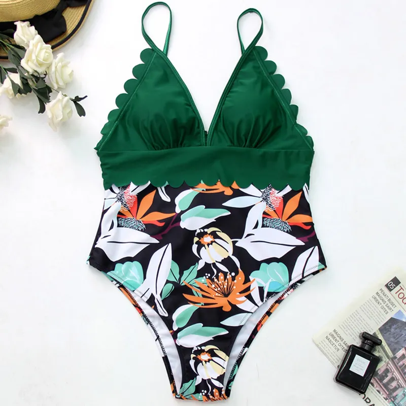 High Waist Bikini Push Up Swimsuit Women Print Bikinis Retro Plus Size Swimwear Padded Bathing Suit Floral Leaf Beach Wear 210515