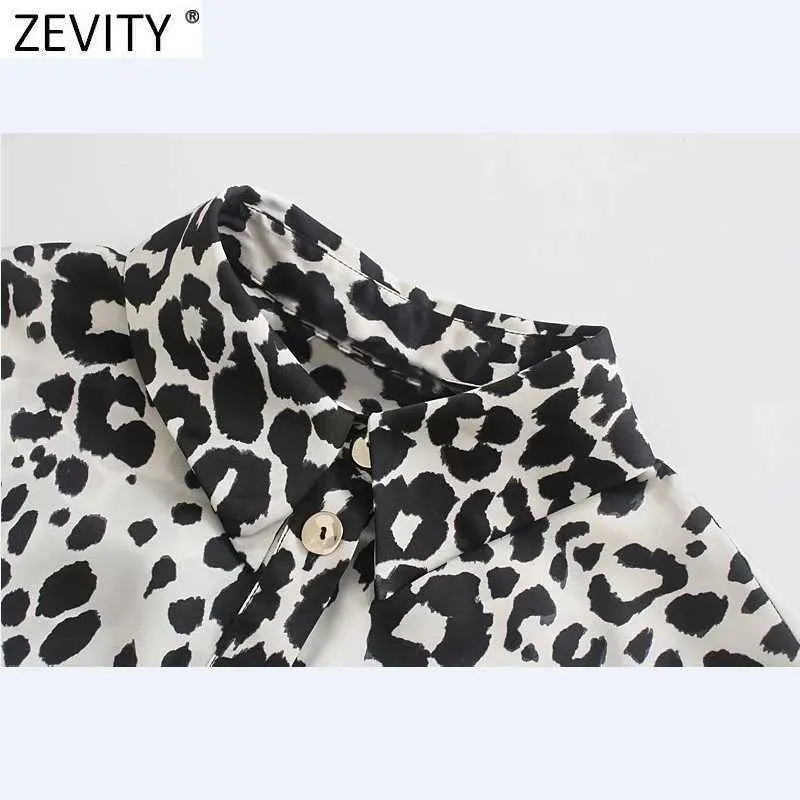 Zevity Women Vintage Leopard Print Double Pockets Casual Slim Shirt Dress Female Chic Breasted Bow Tied Sashes Vestidos DS8137 210603