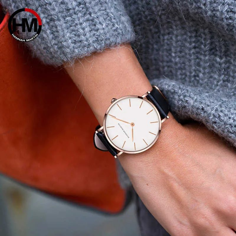 Hannah Martin Повседневные женские часы с кожаным ремешком Водонепроницаемые женские часы Серебряные кварцевые наручные часы Белые Relogio Feminino 210304Z