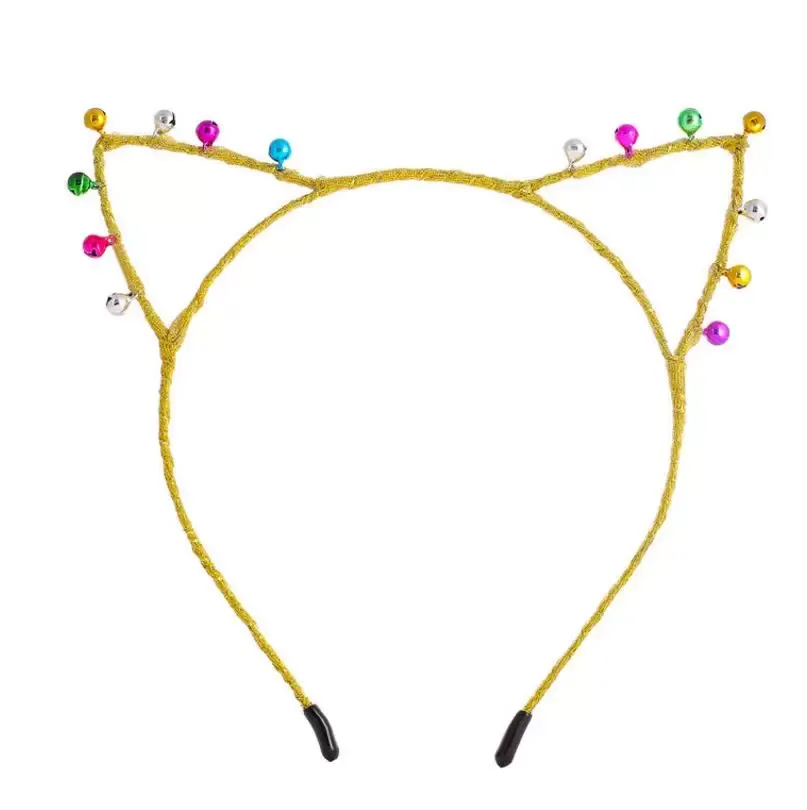 Jul Jingle Bells Cat Ears Headband Holiday Decoration New Year Party Hair Hoops för Women Girl Gold Silver