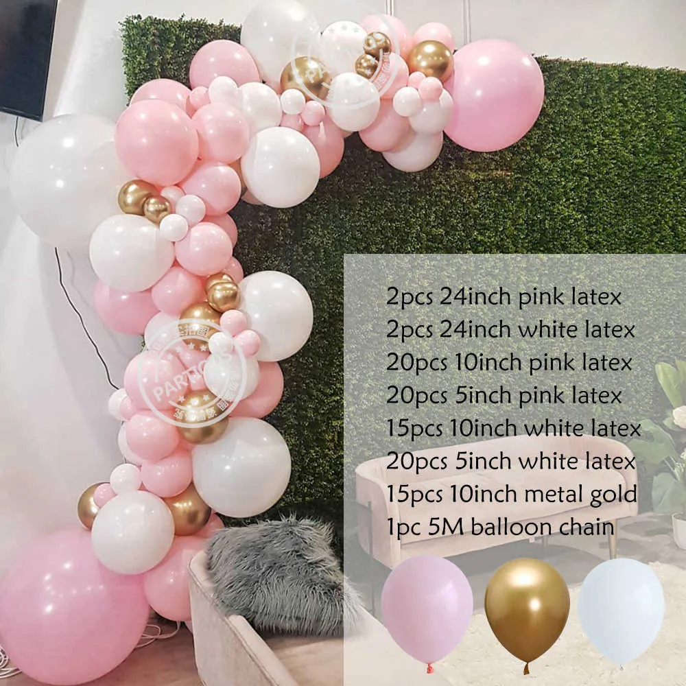 / set rose ballon guirlande arc kit or blanc ballons à air en latex bébé douche fille fête d'anniversaire décorations de mariage approvisionnement 210719