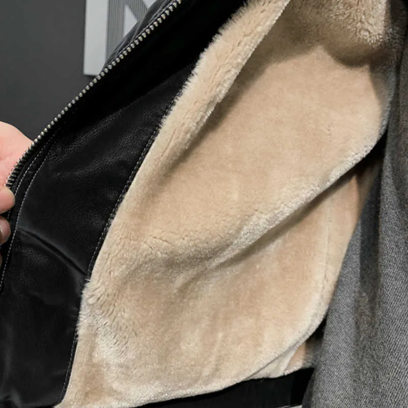 革のジャケットの男性冬のターンダウンカラーの毛皮の毛皮の厚い厚いコートメンズの街路壁のウインドブレーカー男性服210527