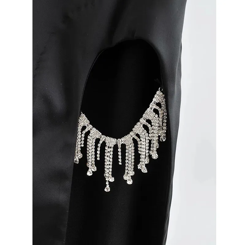 ZA nouveau printemps Vintage jupe femmes taille haute paquet hanche crayon jupe diamant décoration avant fendu jupes 210331