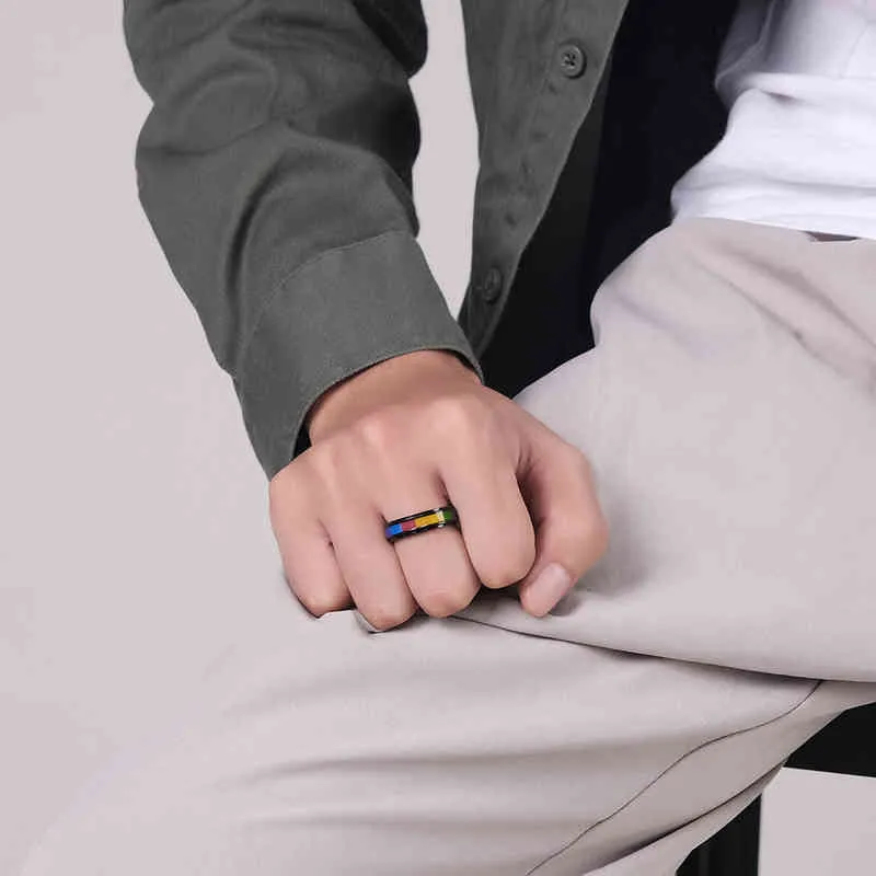 2021 drehbarer Edelstahlring, Lesben- und Gay-Pride-Regenbogen-Ring, für Damen und Herren, Versprechen, Schmuck, Geschenke