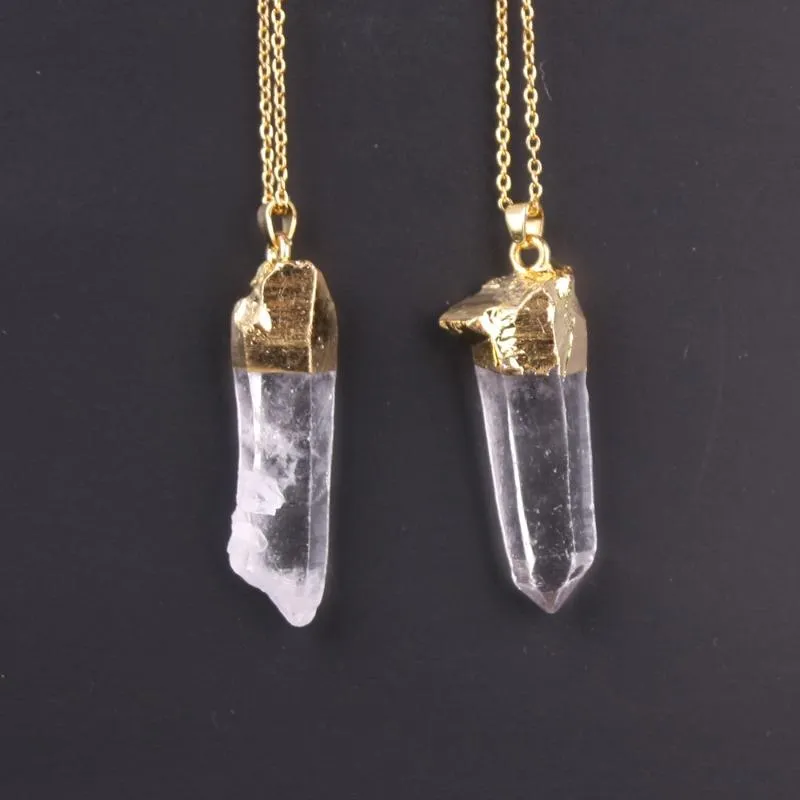 Pendant Necklaces Irregular Natural Crystal Column Gold-color Quartz Spiritual Meditation Pendulum179S