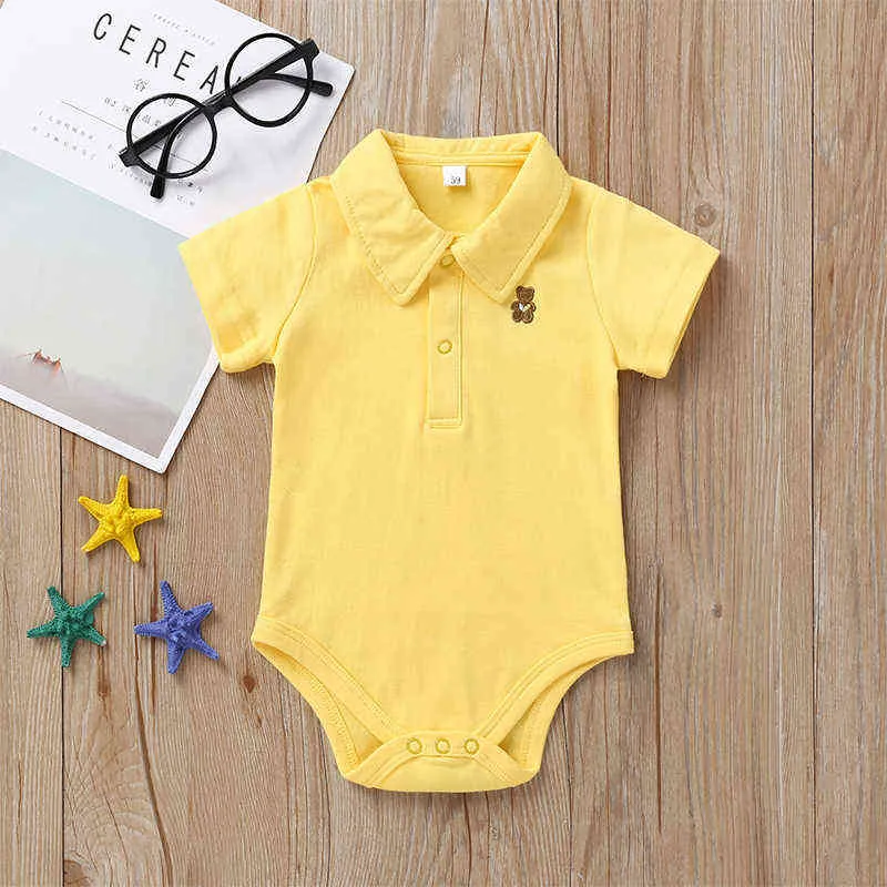 born Baby Romper 0-12 Months Summer Solid 3 Colours Polo Infant Boy Girl Clothes jumpsuit born Bebies Roupas 211101