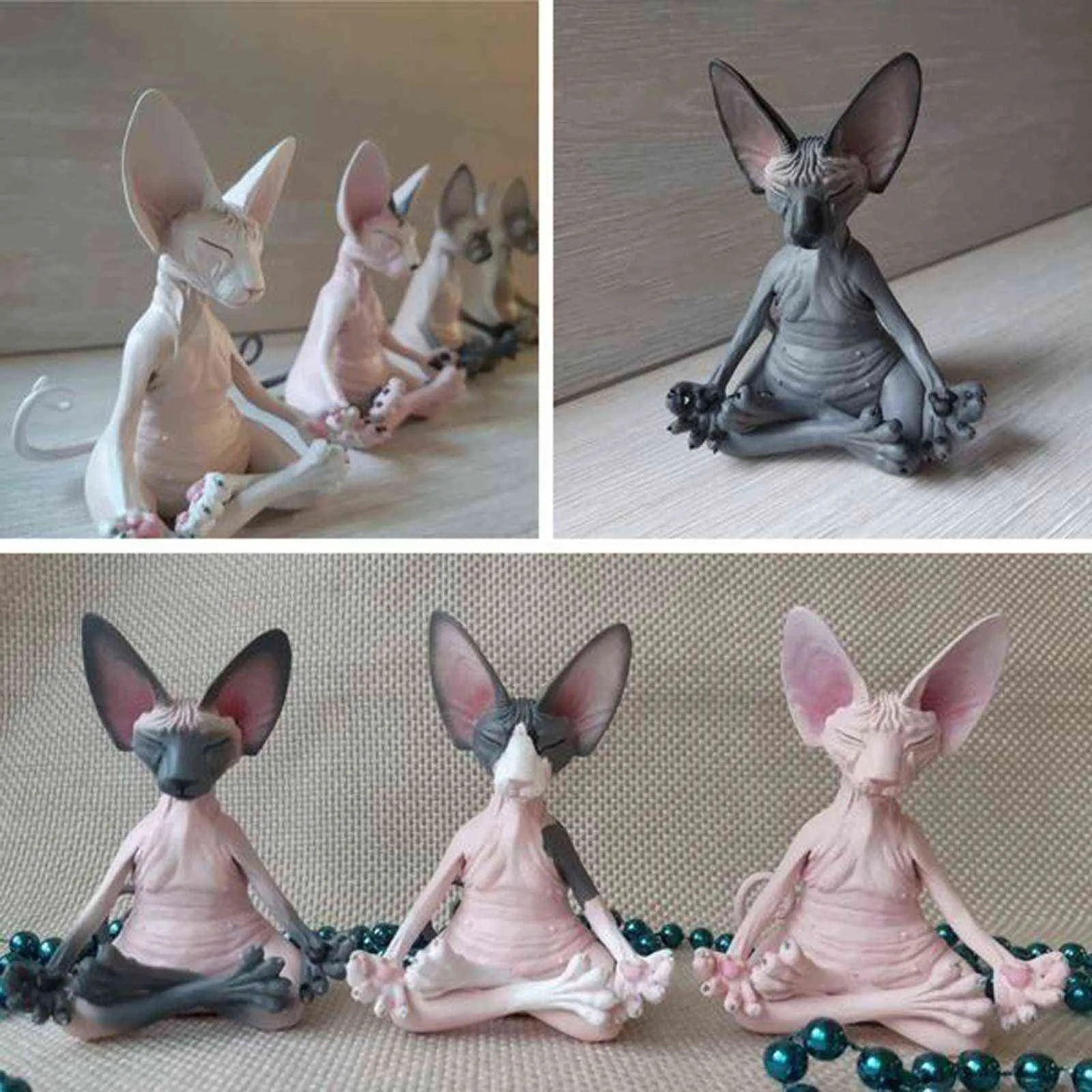 8cm Cat Meditate Statue Collectible Figurines Miniature Decor Sphynx Desktop ation Animal Model Figure Home Sphinx 211101