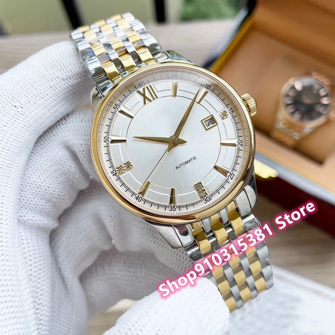 Classic New Stainless Steel Roman Number Watch For Men Automatic Mechanical Sport Watches Yellow Gold Date clock Waterproof 40mm