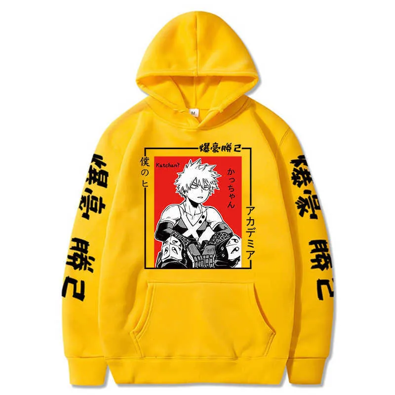 Hot Harajuku My Hero Academia Bakugou Katsuki Grafik Unisex Hoodie Anime Gedruckt Hip Hop Streetwear Casual Sweatshirts Y0803