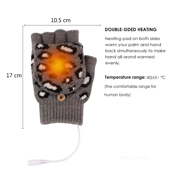 Party Favor Wolle warme USB-Handschuhe für Erwachsene, Herren- und Damen-Herbst- und Winter-Leoparden-Fingerhandschuhe T2I53092