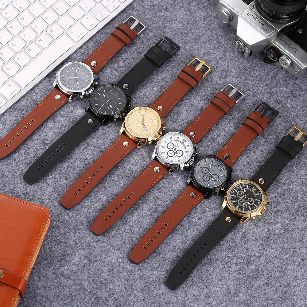 Marca de moda assistir homens big dial hyle couro strap quartzo pulsel watch dz013084