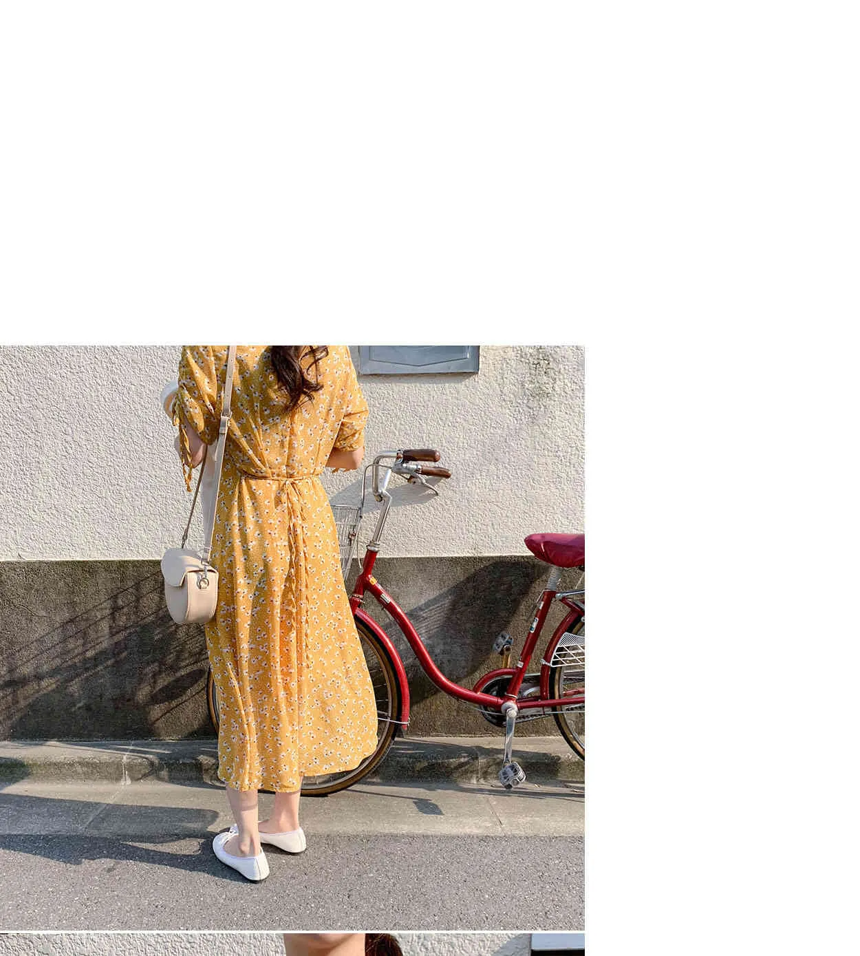 S-XL Sommer V-Ausschnitt Gelb Kleid Casual Boho OL Chiffon Print Kurzarm Frauen Kleider Weibliche Kleid Robe Vestido 210423