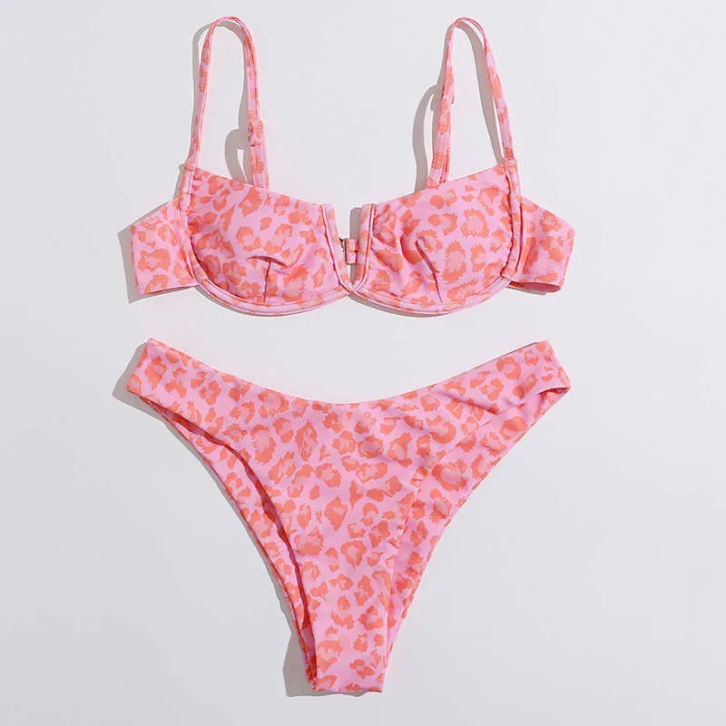 Seksowna samicz strój kąpielowy Dwa kawałek zestaw Swimwear Dot Drukowane Push Up Bandaż Bikini Kobiety Underwire Plaża Nosić V-Neck Biquini 210611