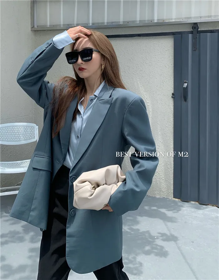 Korean Streetwear Single-breasted Women Blazers Jacket Spring Full Sleeve Fashion Loose Solid Female Coats Femme 210513