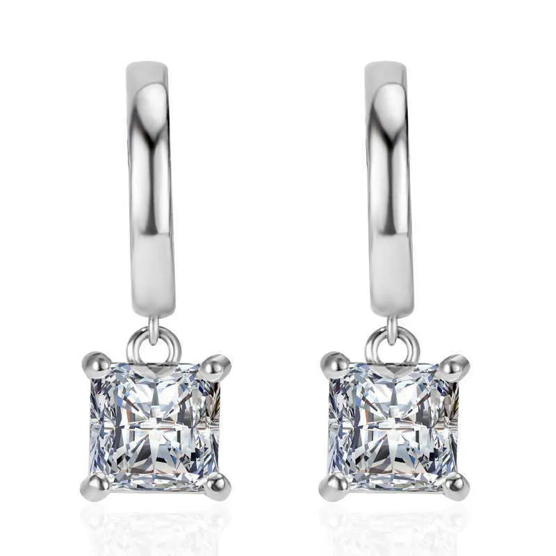 Orecchini da donna penzolare in cristallo placcato argento quadrato zircone semplice diamante stile goccia di diamante