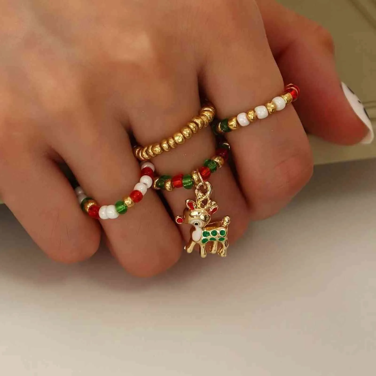 Noël Bohemian bague Ensemble de perle de verre verte rouge à la main en alliage elk cadeau pendentif femmes filles mode bijoux g1125
