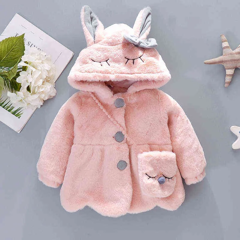 0-4 ans bébé fille vêtements mignon lapin oreille peluche manteau automne hiver à capuche enfant en bas âge enfants veste infantile noël princesse vêtements d'extérieur 211204