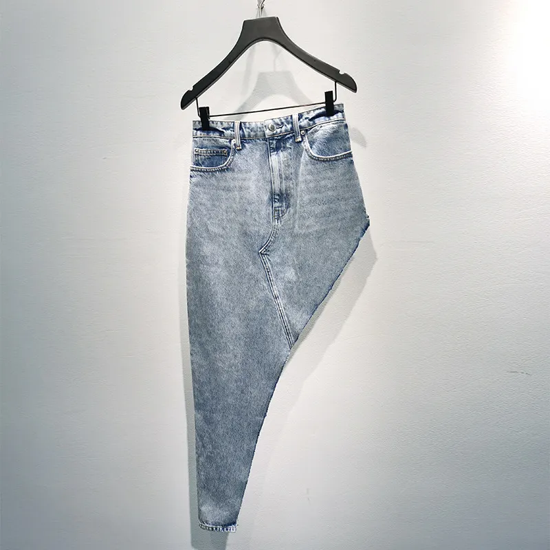 DEAT printemps et été mode piste styles femmes vêtements léger denim poche asymétrique demi-jupe WL57305L 210428