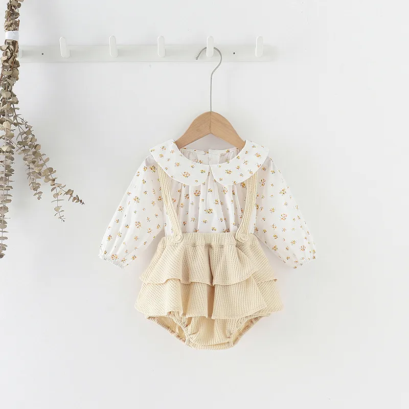 Девушка одежда наборы осень цветочные длинные рукава топы блузка + ремень юбки комбинезон костюм новорожденных детские девушки наряды 210413
