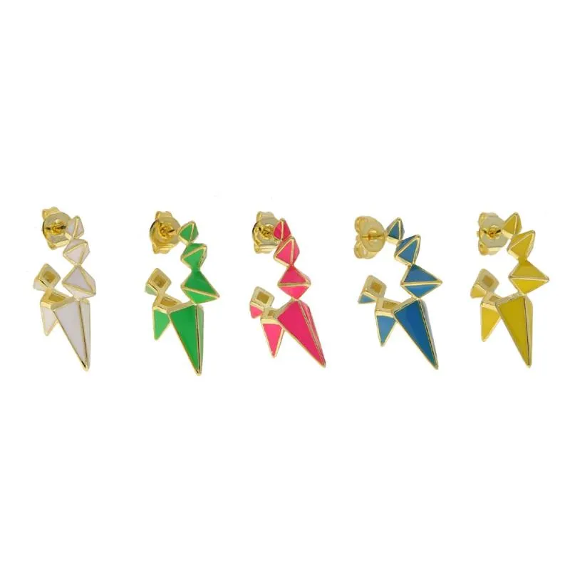 Einzigartiges Design europäischer Frauen Mode Schmuck farbenfrohe Neon Emaille 5 Spikes Rivet Hoop Ohrring Gold Farbe Huggie249W