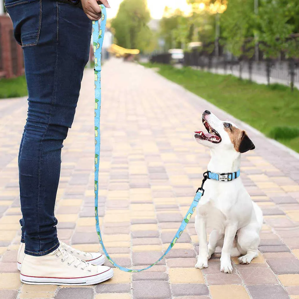 Custom Nylon Dog Collar Leash Set Personlig Puppy Namnskylt ID Tag Collar Justerbar Pet Collar Lead Dog Tillbehör Perros 211006