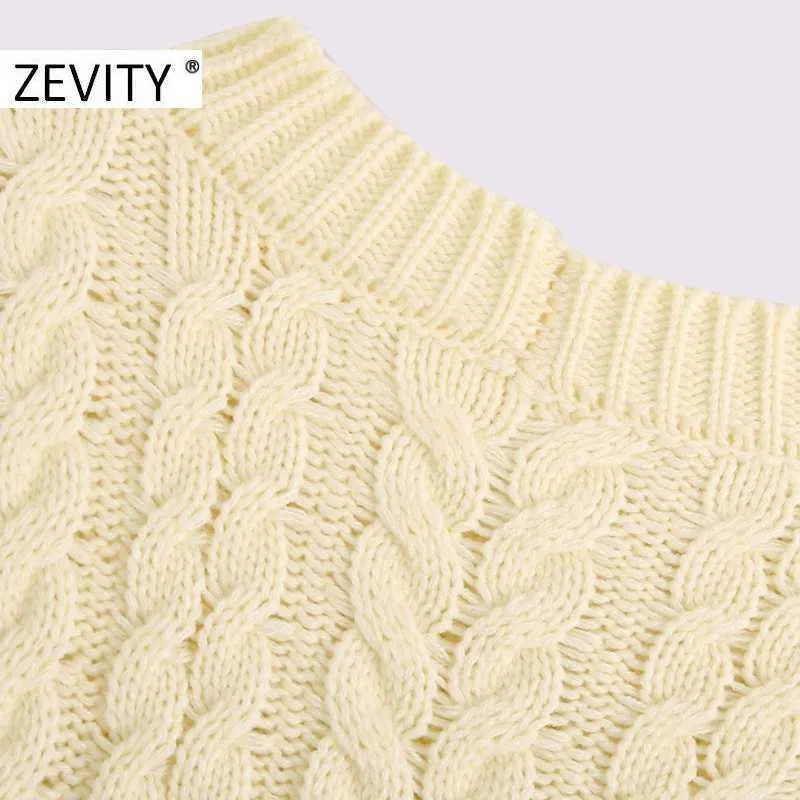 Zevity moda donna twist patchwork orlo irregolare maglione lavorato a maglia donna manica lunga maglioni casual chic top autunnali S394 210603